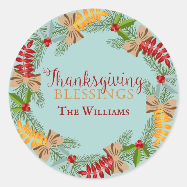 Sticker Rond Pays Blue Thanksgiving Wreath (Devant)