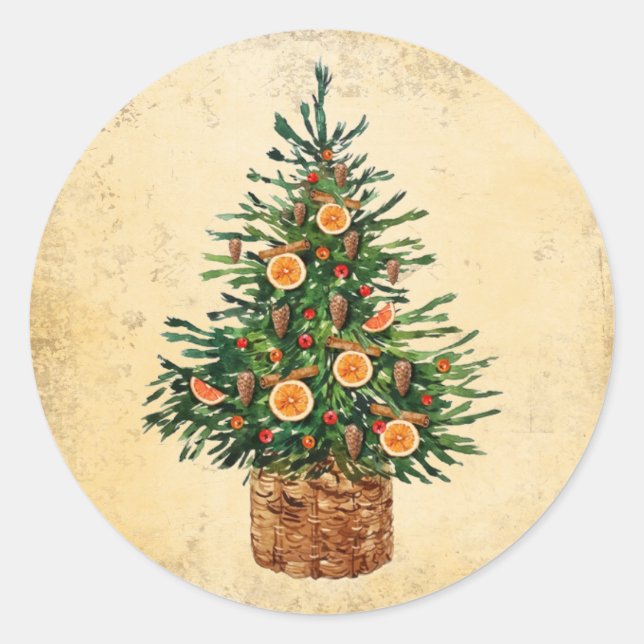 Sticker Rond Pays de l'arbre de Noël Ferme Maison de Noël Fêtes (Devant)
