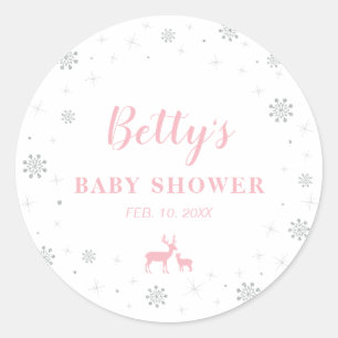 Sticker Rond Pays des merveilles d'hiver, Baby Shower Argent & 