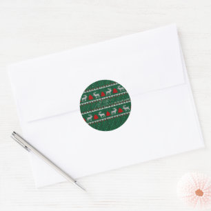 Sticker Rond Pays des merveilles d'hiver, sapin vert avec Renne