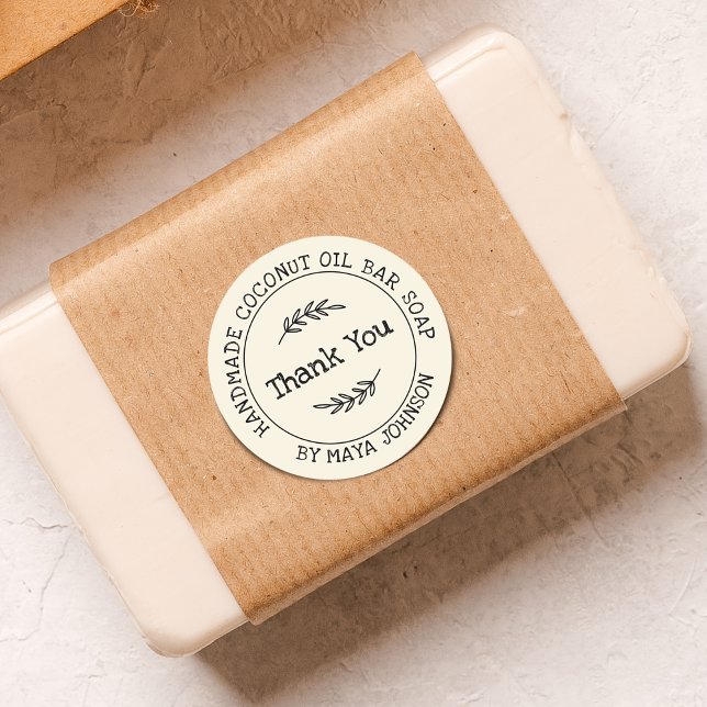 Sticker Rond Pays Dusty ivoire Merci artisanal (Country Dusty Ivory Handmade Thank You Classic Round Sticker)