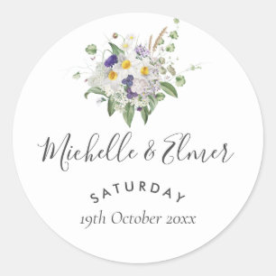 Sticker Rond Pays Fleur sauvage Verdure Posy Mariage Faveur