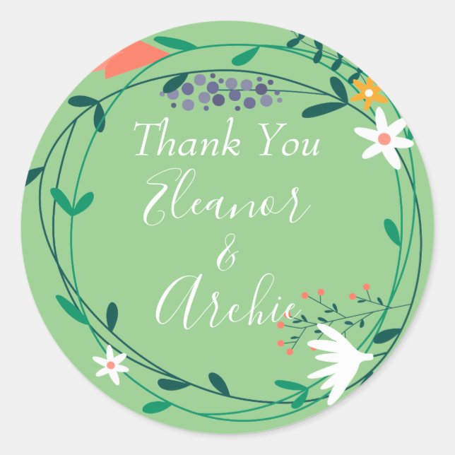 Sticker Rond Pays Floral Garland Mariage Merci Favoriser (Devant)