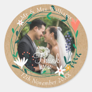Sticker Rond Pays Floral Garland Mariage Photo Merci