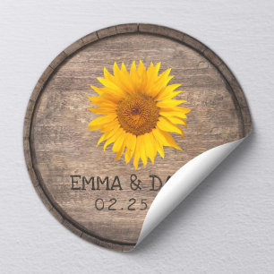 Sticker Rond Pays Tournesol Vin Baril Mariage Merci