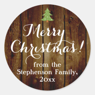 Sticker Rond Pays Vintage bois joyeux Noël personnalisé