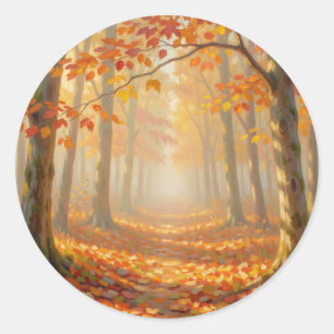 Sticker Rond Paysage artistique de chemin forestier automnal