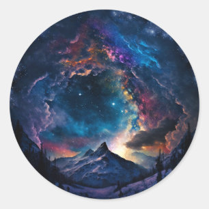 Sticker Rond Paysage cosmique des montagnes