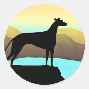 Sticker Rond Paysage de Chien Greyhound Waterside