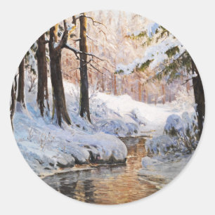 Sticker Rond Paysage de la forêt de neige, Walter Moras