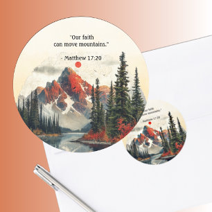 Sticker Rond Paysage de montagne Verset biblique Automne