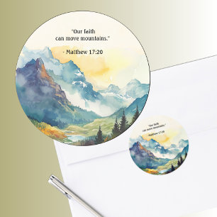 Sticker Rond Paysage de montagne Verset de la Bible Corail