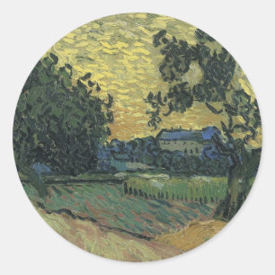 Sticker Rond Paysage de Van Gogh au crépuscule