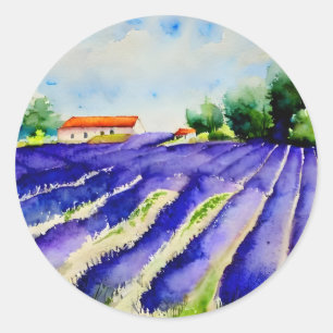 Sticker Rond Paysage des champs de lavande