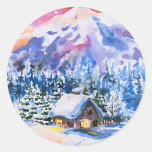 Sticker Rond Paysage d'hiver