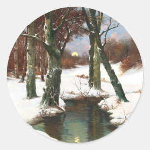 Sticker Rond Paysage D'Hiver Avec Lune Levante