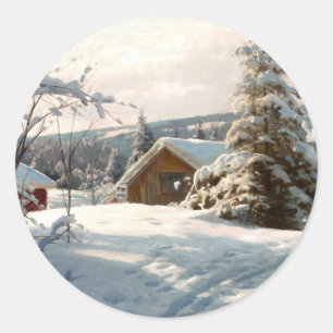 Sticker Rond Paysage d'hiver éclairé par le soleil par Peder Mo