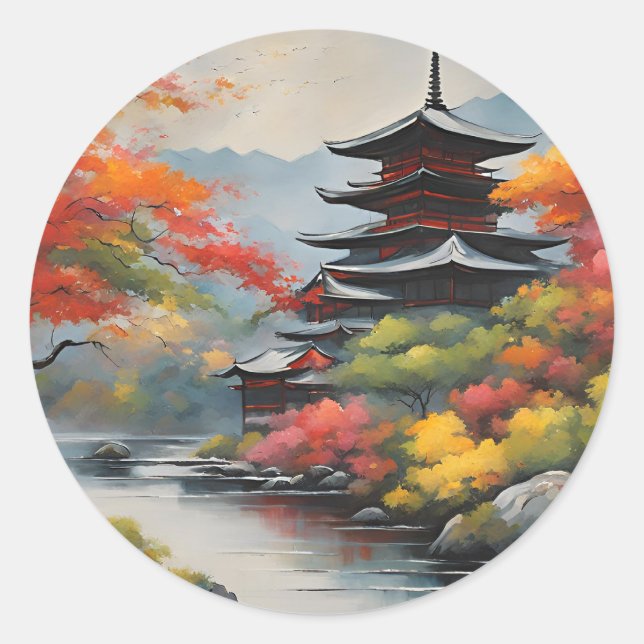 Sticker Rond Paysage japonais (Devant)