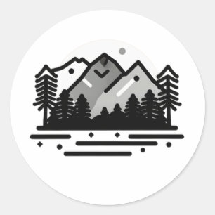 Sticker Rond Paysage montagnard minimaliste