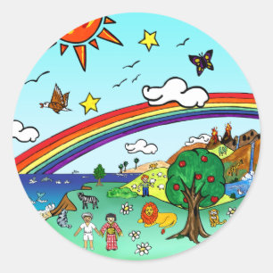 Sticker Rond Paysage pour enfants idyllique — Classeur paradisi