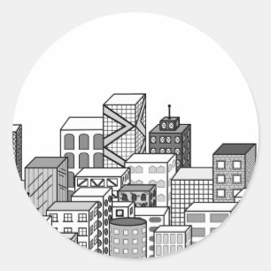 Sticker Rond Paysage urbain de vecteur (noir et blanc)