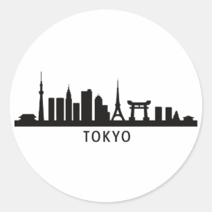 Sticker Rond Paysage urbain du Japon Silhouette de la skyline