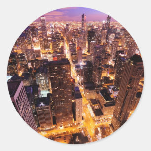 Sticker Rond Paysage urbain la nuit de Chicago