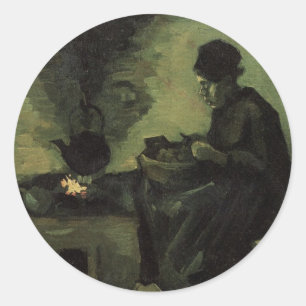 Sticker Rond Paysanne au coin du feu par Vincent van Gogh