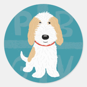 Sticker Rond PBGV Dessin Animé Mignon