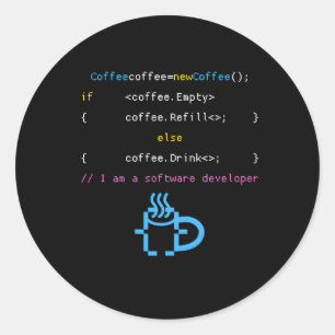 Sticker Rond Pc Programmation Code Wifi Programme Café Internet