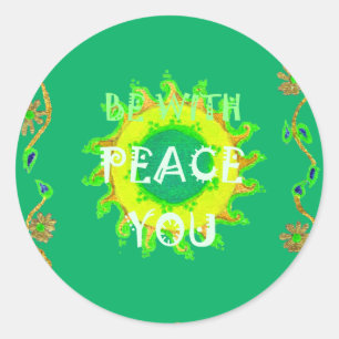 Sticker Rond Peace Be With You : Inspirant Vert et Jaune