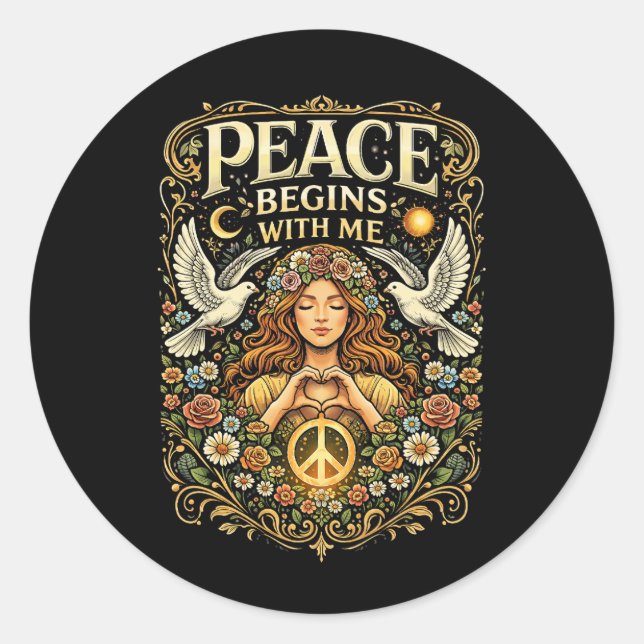 Sticker Rond Peace Begins Within (Devant)