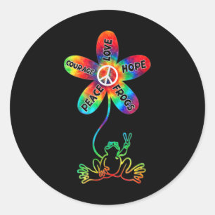 Sticker Rond Peace Courage Aimer Hope Frogs Hippie