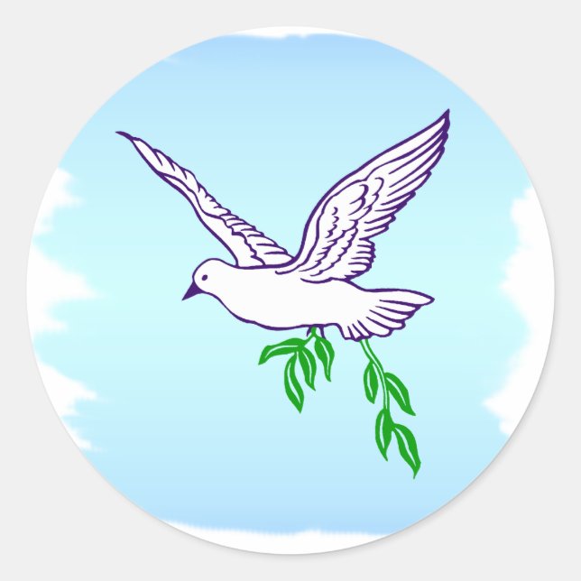 Sticker Rond Peace Dove avec Branche d'Olivier (Devant)