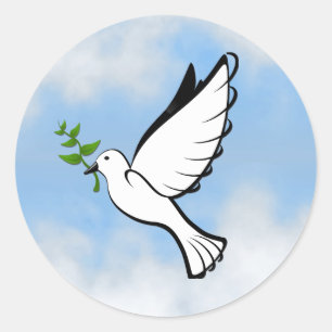Sticker Rond Peace Dove avec Branche d'Olivier dans Ciel bleu n
