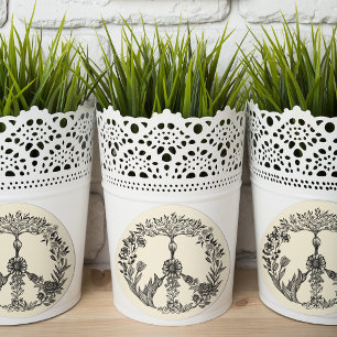 Sticker Rond Peace Floral Dessin Cute Boho Hippie Fleurs Art