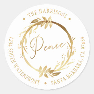 Sticker Rond Peace Gold White Wreath Family Adresse de retour