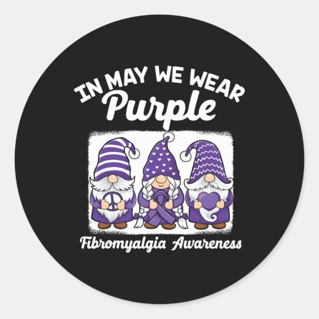 Sticker Rond Peace Hope Love Gnomes Purple Ribbon Fibromyalgia (Devant)