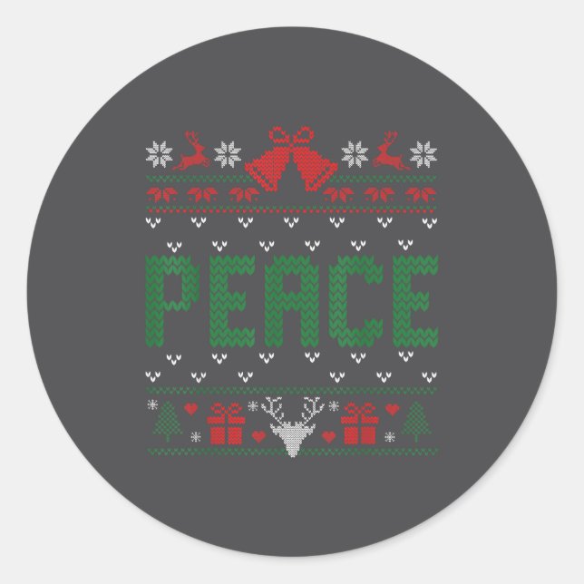 Sticker Rond Peace I Come In Peace Couple Matching Ugly Christm (Devant)