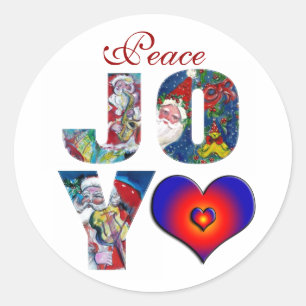 STICKER ROND PEACE JOY LOVE MUSICAL PÈRE NOËL XMAS CLASSI
