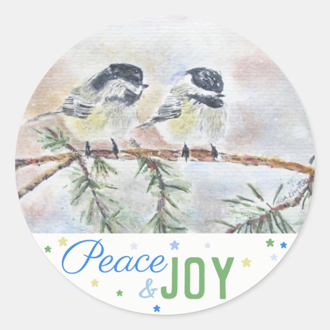 Sticker Rond Peace & Joy - Scène d'hiver (20) (Devant)
