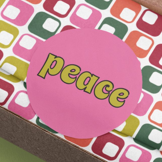 Sticker Rond Peace Lime Green et rose Retro Style (Créateur téléchargé)