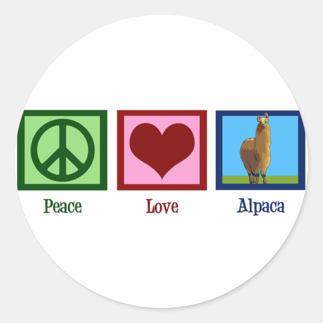 Sticker Rond Peace Love Alpaca (Devant)