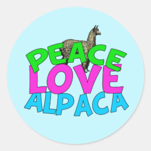 Sticker Rond Peace Love Alpacas
