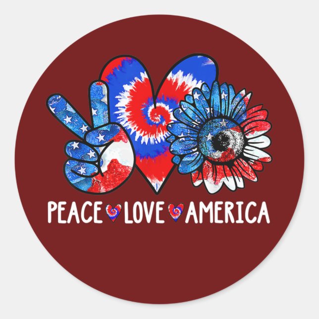 Sticker Rond Peace Love America 4 juillet Patriotic Tournesol (Devant)