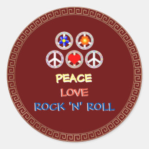 Sticker Rond Peace, Love and Rock 'n' Roll