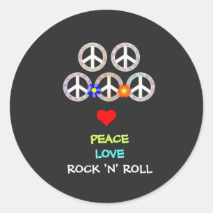 Sticker Rond Peace, Love and Rock 'n' Roll