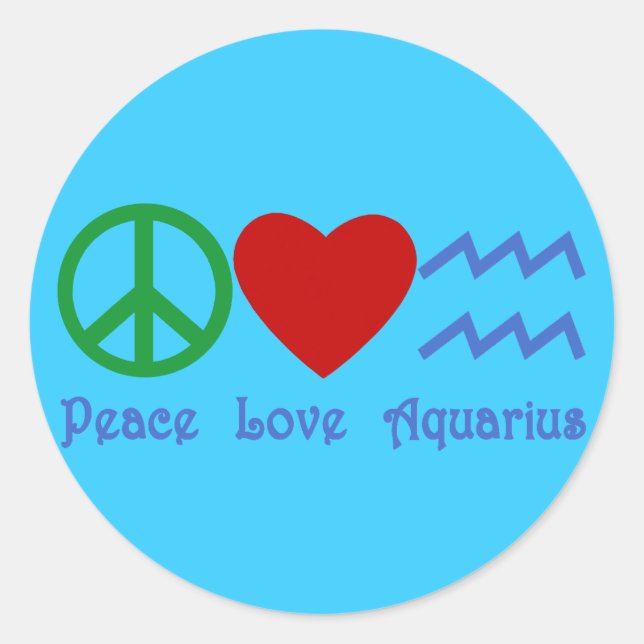Sticker Rond Peace Love Aquarius Produits (Devant)