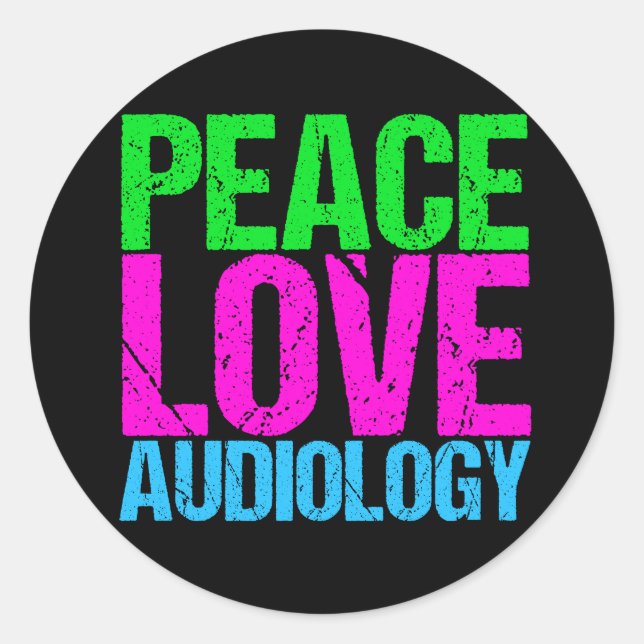 Sticker Rond Peace Love Audiology (Devant)
