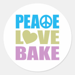 Sticker Rond Peace Love Bake
